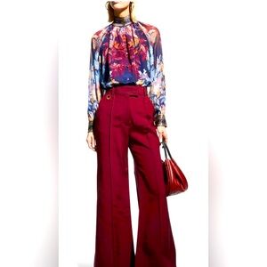 Camilla Raglan Blue Silk Shirt Nouveau Nights Embellished Beaded Size Large